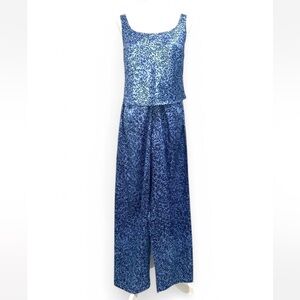 Vintage Blue Floral Sleeveless Pajama Set